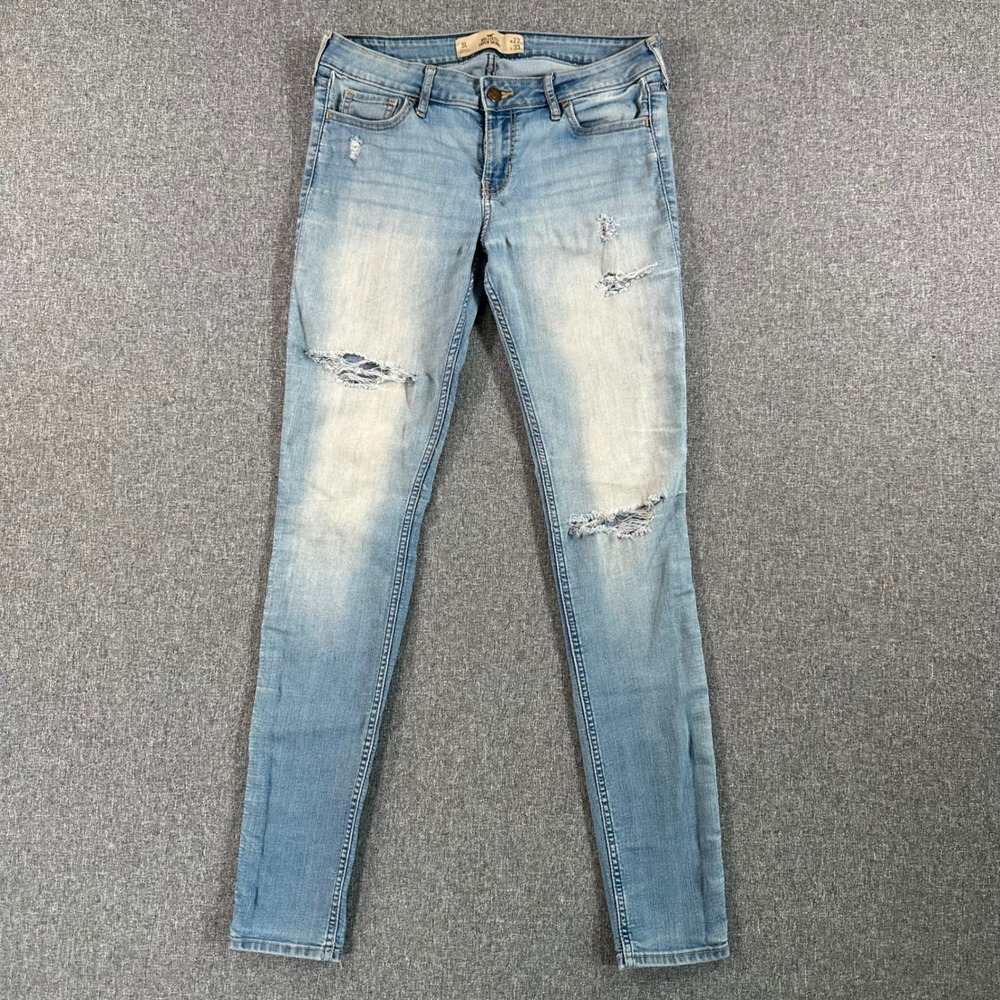 Hollister Super Skinny Jeans Womens 5L 27x33 Light Wash Distressed Low Rise Blue